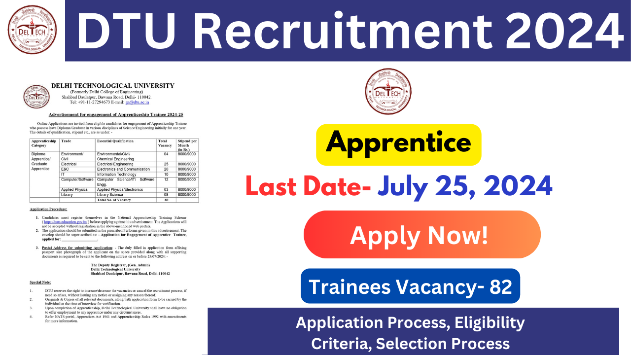 DTU Apprentice 2024, DTU Apprentice 2024 Notification, DTU Apprentice 2024 Registration, DTU Apprentice 2024 Exam Date, DTU Apprentice 2024 Apply Online,