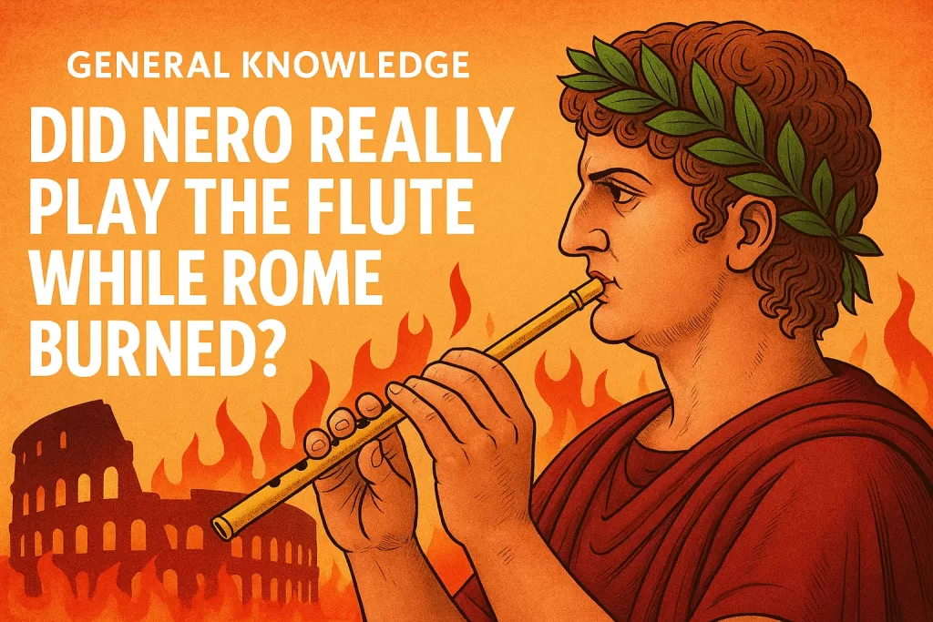 General Knowledge, Nero Rome Fire, Did Nero play flute, Great Fire of Rome, Nero history facts, Nero playing flute truth, Nero cithara lyre, Ancient Rome GK, Rome burning history, Nero myth vs reality, GK for competitive exams, Nero facts in history, Nero burning Rome story, Nero real history, Nero 64 AD fire